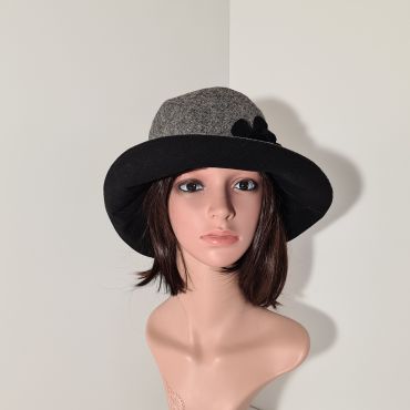 Réf: 402 Chapeau hiver tissu tweed noir